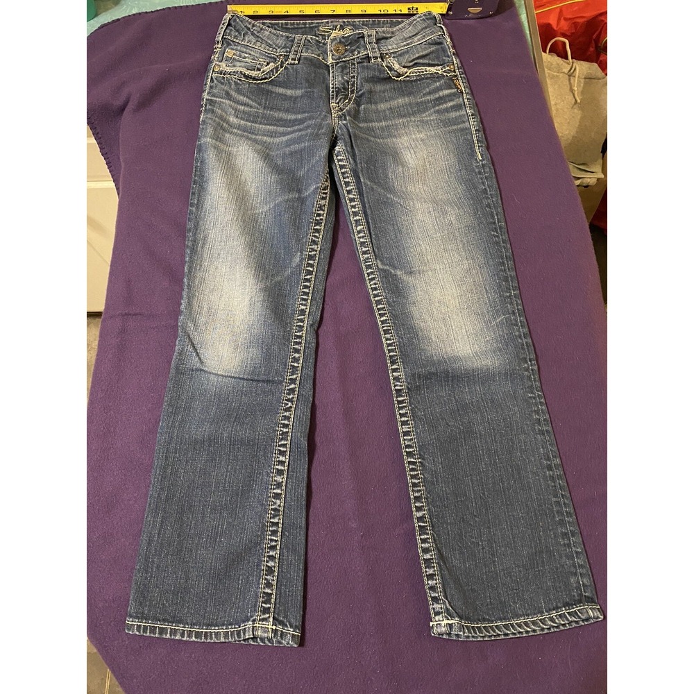 Silver Jeans Womens Size 27 x 34 Suki Fluid Denim Dark Wash Boot Contrast Stitch